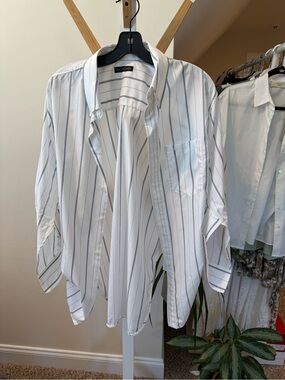 Balenciaga White Shirt with Navy Pinstripes